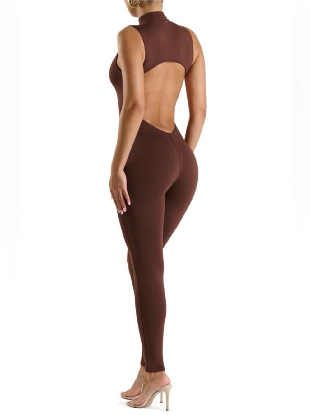Naked Wardrobe Smooth Back Cut Out Jumpsuit Espresso